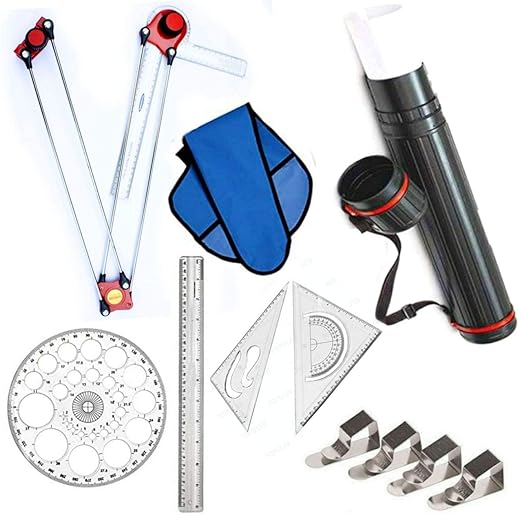 Engineering Combo (Premium Mini Drafter, Deluxe Sheet Container, Set Square, Pro Circle, Scale, Drawing Board Clips) Set of 6